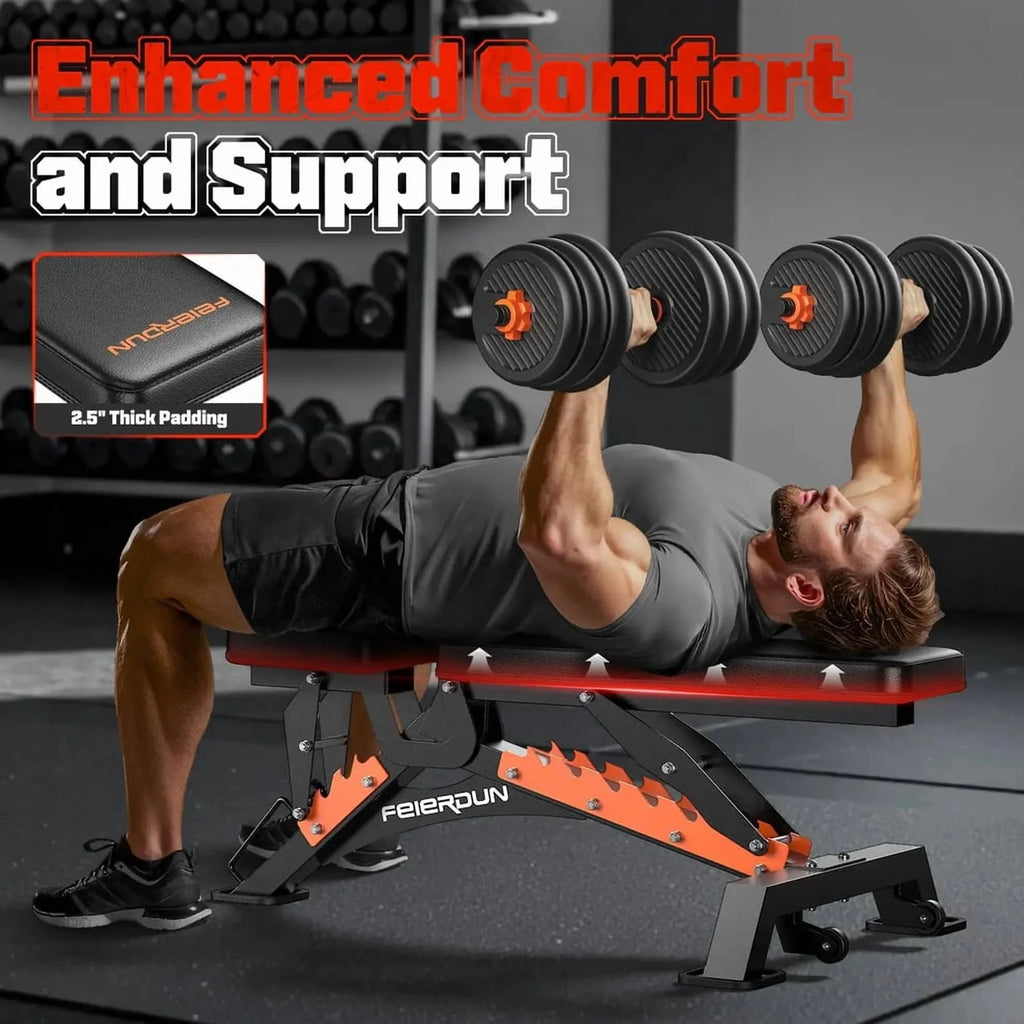 UPGO Heavy-Duty 9 Positions Adjustable Weight Bench Workout Bench with Extended Rear Support for Home Gym Full Body Strength Training,Support up to 1300Lbs