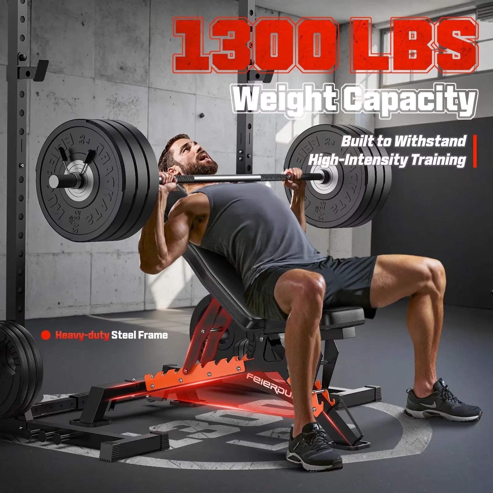 UPGO Heavy-Duty 9 Positions Adjustable Weight Bench Workout Bench with Extended Rear Support for Home Gym Full Body Strength Training,Support up to 1300Lbs