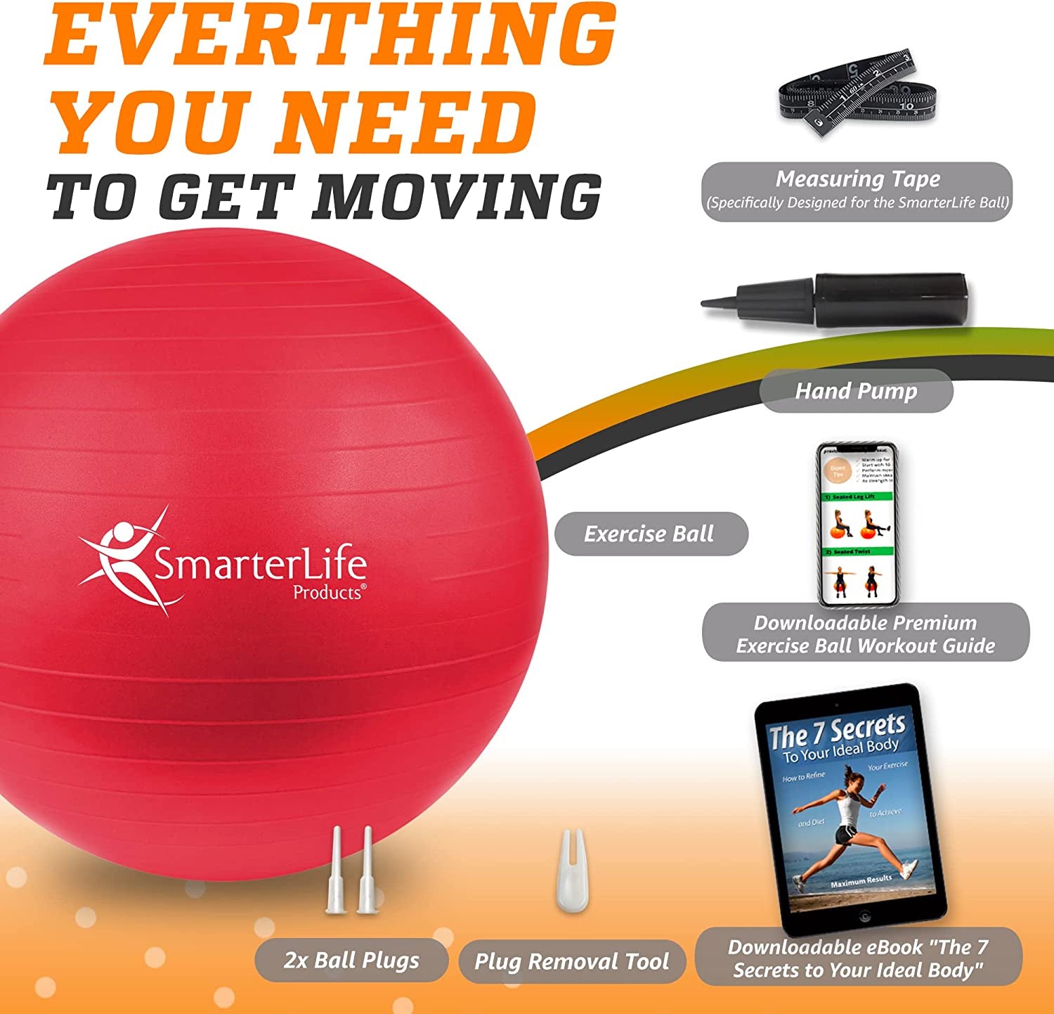 Smarterlife Exercise Ball, Yoga Ball for Gym, Balance, Stability, Pregnancy