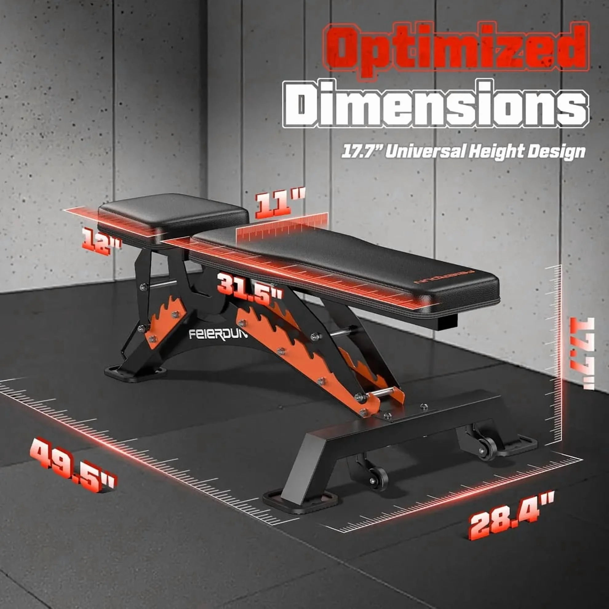 UPGO Heavy-Duty 9 Positions Adjustable Weight Bench Workout Bench with Extended Rear Support for Home Gym Full Body Strength Training,Support up to 1300Lbs