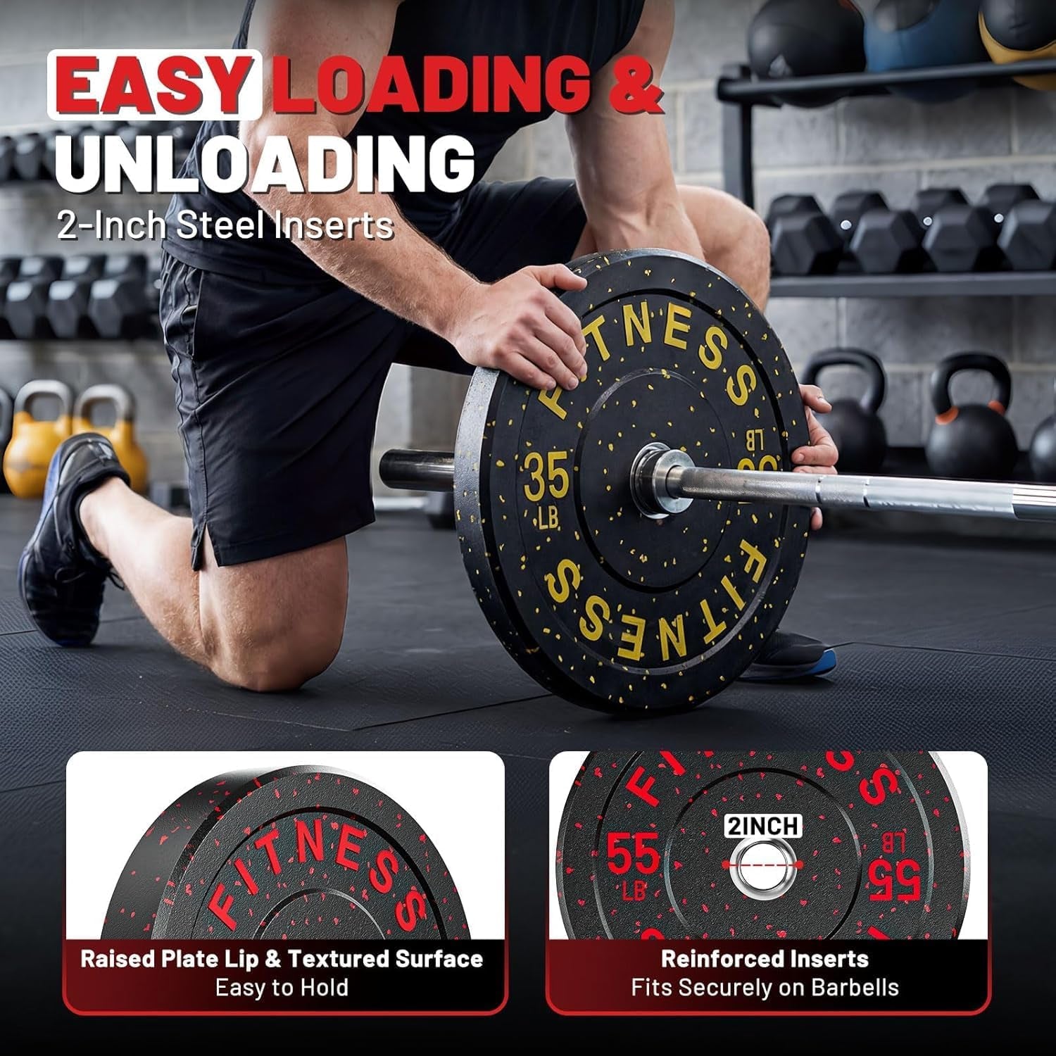 20-650Lbs Bumper Plates 2" Weight Plates Barbell Weightlifting