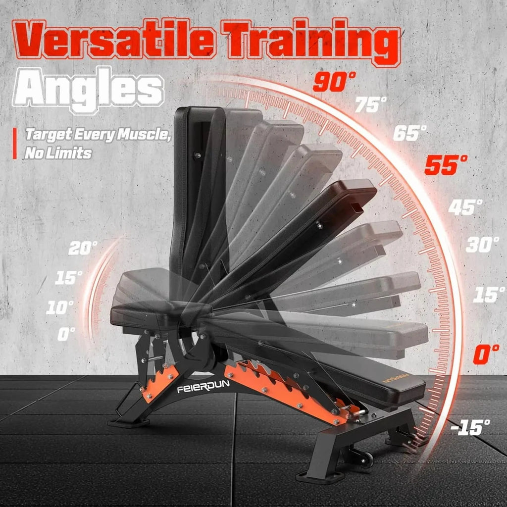 UPGO Heavy-Duty 9 Positions Adjustable Weight Bench Workout Bench with Extended Rear Support for Home Gym Full Body Strength Training,Support up to 1300Lbs