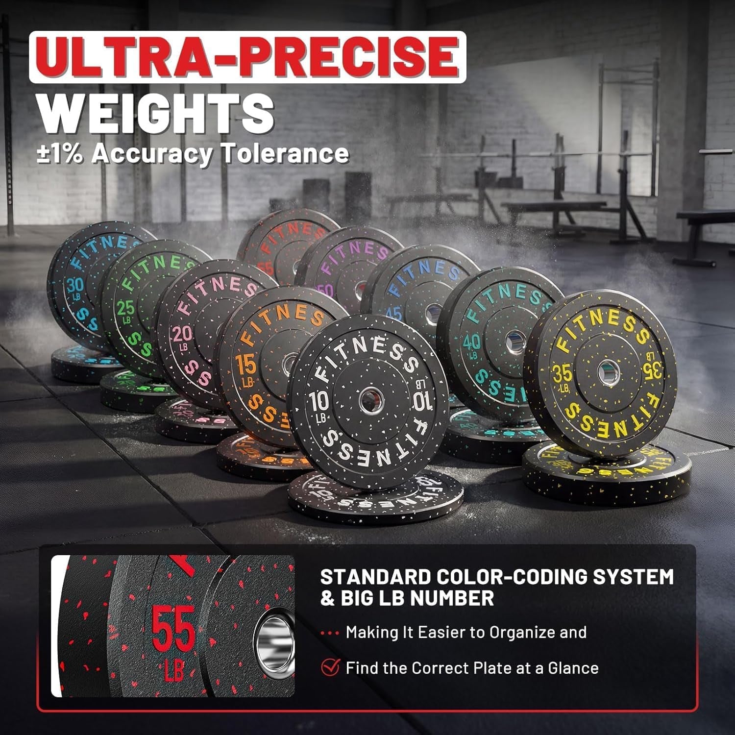 20-650Lbs Bumper Plates 2" Weight Plates Barbell Weightlifting