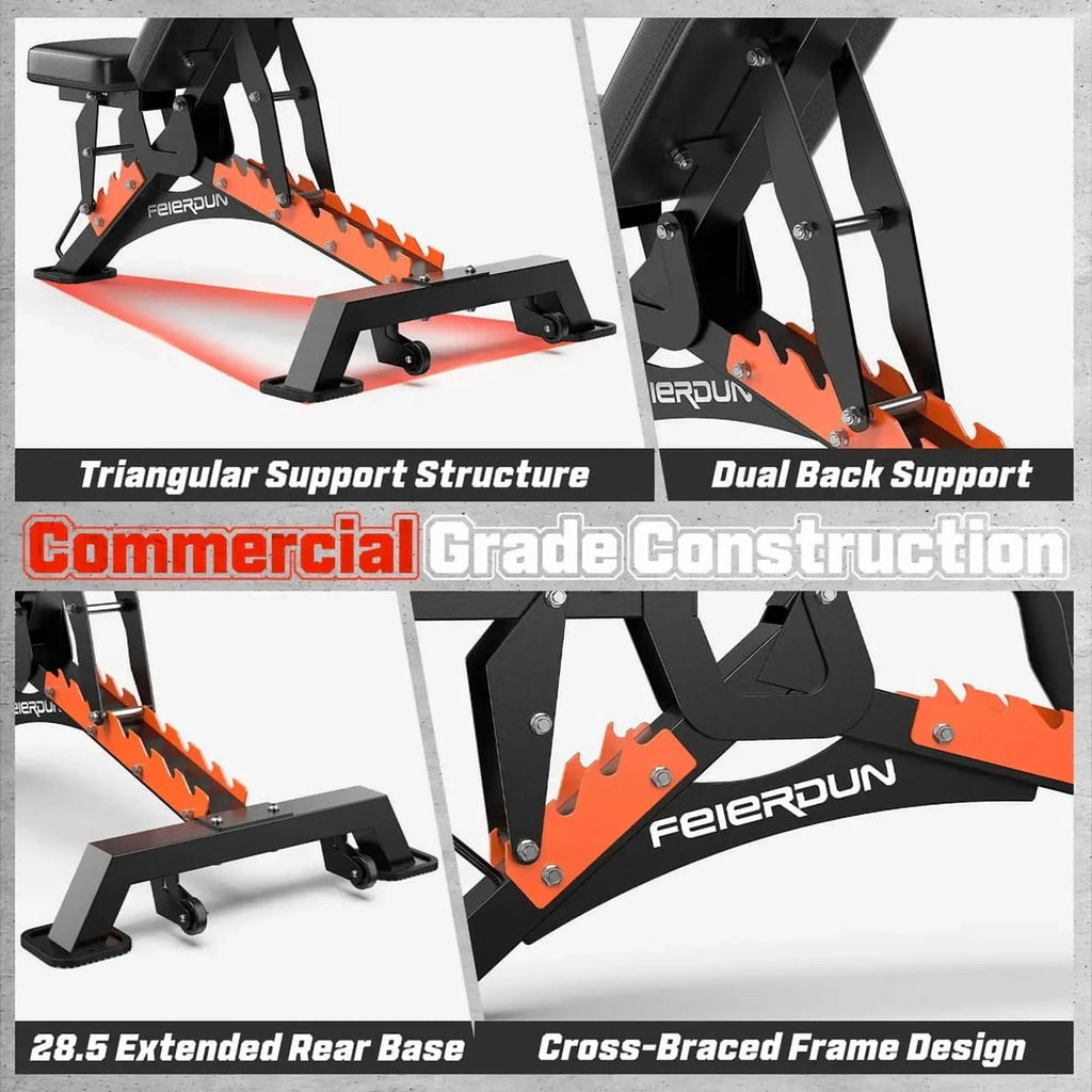 UPGO Heavy-Duty 9 Positions Adjustable Weight Bench Workout Bench with Extended Rear Support for Home Gym Full Body Strength Training,Support up to 1300Lbs
